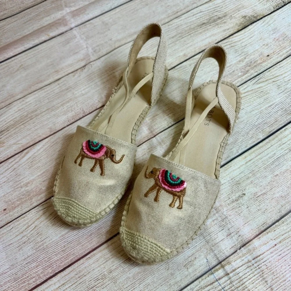 Talbots IVY ESPADRILLE FLATS-METALLIC EMBROIDERED ELEPHANT. Size 9 gold